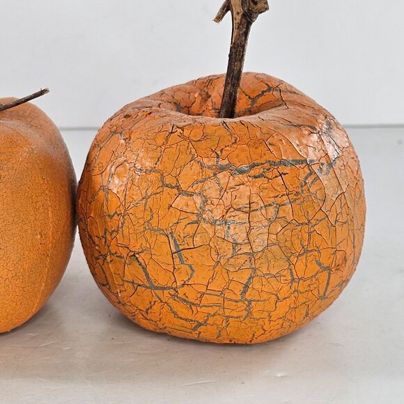 Natalie Silitch Folk Art Pumpkin Rustic Wooden Stem Crackle Canvas Set Of 3 - Picture 5 of 12